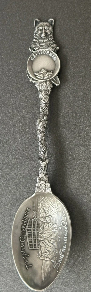 CLIFF HOUSE San Francisco 1907 Fuego PLATA ESTERLINA Cuchara de Recuerdo PARTÉN DORADA Oso Foto 4 de 4