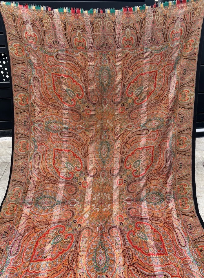 Xale antigo estilo caxemira francês estampado paisley 61 X 132 polegadas - Imagem 3 de 4