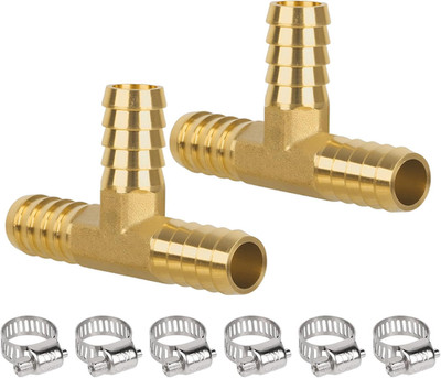3/8'' Hose Tee Barb, Brass Hose Barb Fittings, 3 Way Union Intersection Adapter f