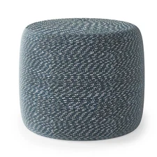 Brodie Round Braided Pouf Aegean Blue/Natural - WyndenHall: Hand-Woven Cotton,
