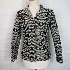 Lafayette 148 New York Blazer Jacket Size 4 Black White Abstract Print Career