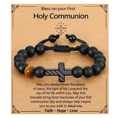 P. BLAKE First Communion Gifts for Boys, Cross Bracelet 1st one size, Black