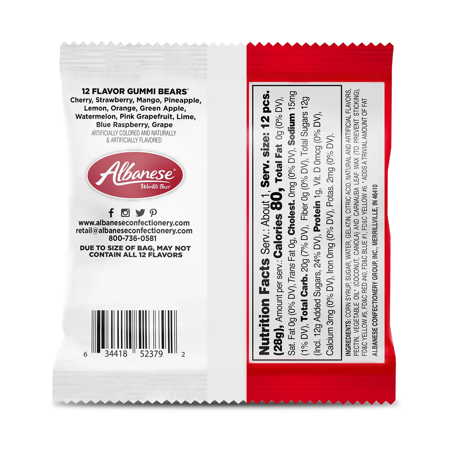 Albanese World's Best Gummi Snack Packs, 12 Flavor Gummy Bears Candy (2 Pounds)