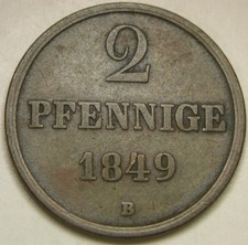 HANNOVER (German Kingdom) 2 Pfennig 1849 B - Ernst August - VF+ - 1449 *