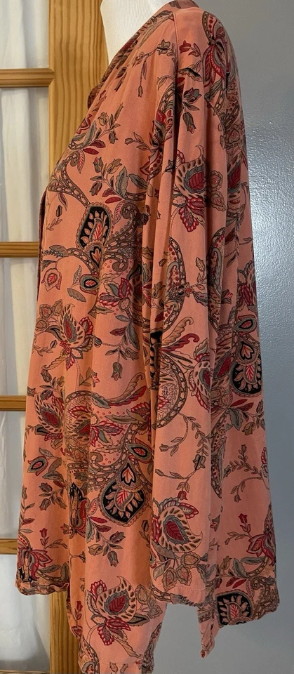 80s Tianello Dyed Floral Jacket Blouse Womans 1X Button Up Orange USA Made Boho - Image 3 of 4