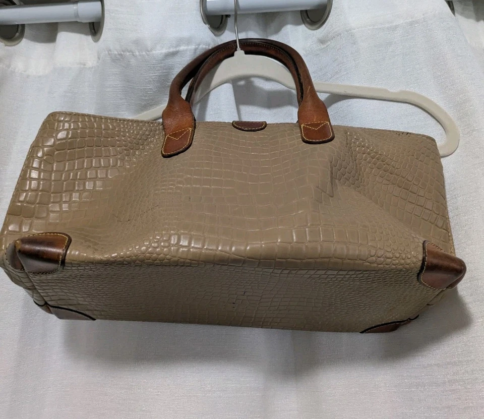 Bolso de Mano Brics Beige Y Marrón Reptil Repujado Cuero Genuino Foto 3 de 4