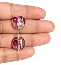 Qty. 20 - 15 x 8mm Pink Abstract Lampwork Glass Flat Coin Beads