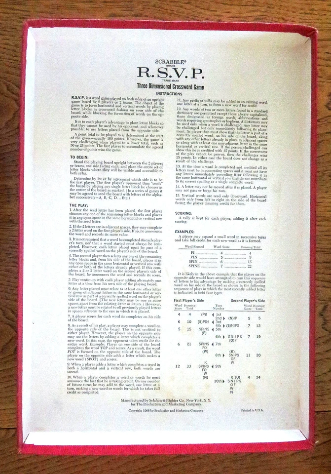 RSVP 3D Scrabble Game, 59 Yr Old 1966, 75 Wood Cube Letters, Complete, Selchow - Image 4 of 4