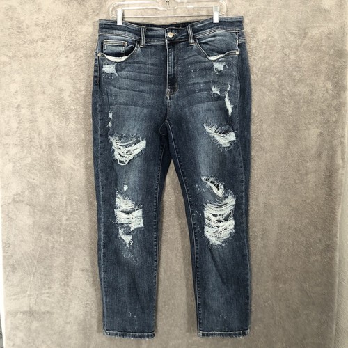Judy Blue Distressed Boyfriend Fit Jeans Tapered Leg Womens 14W