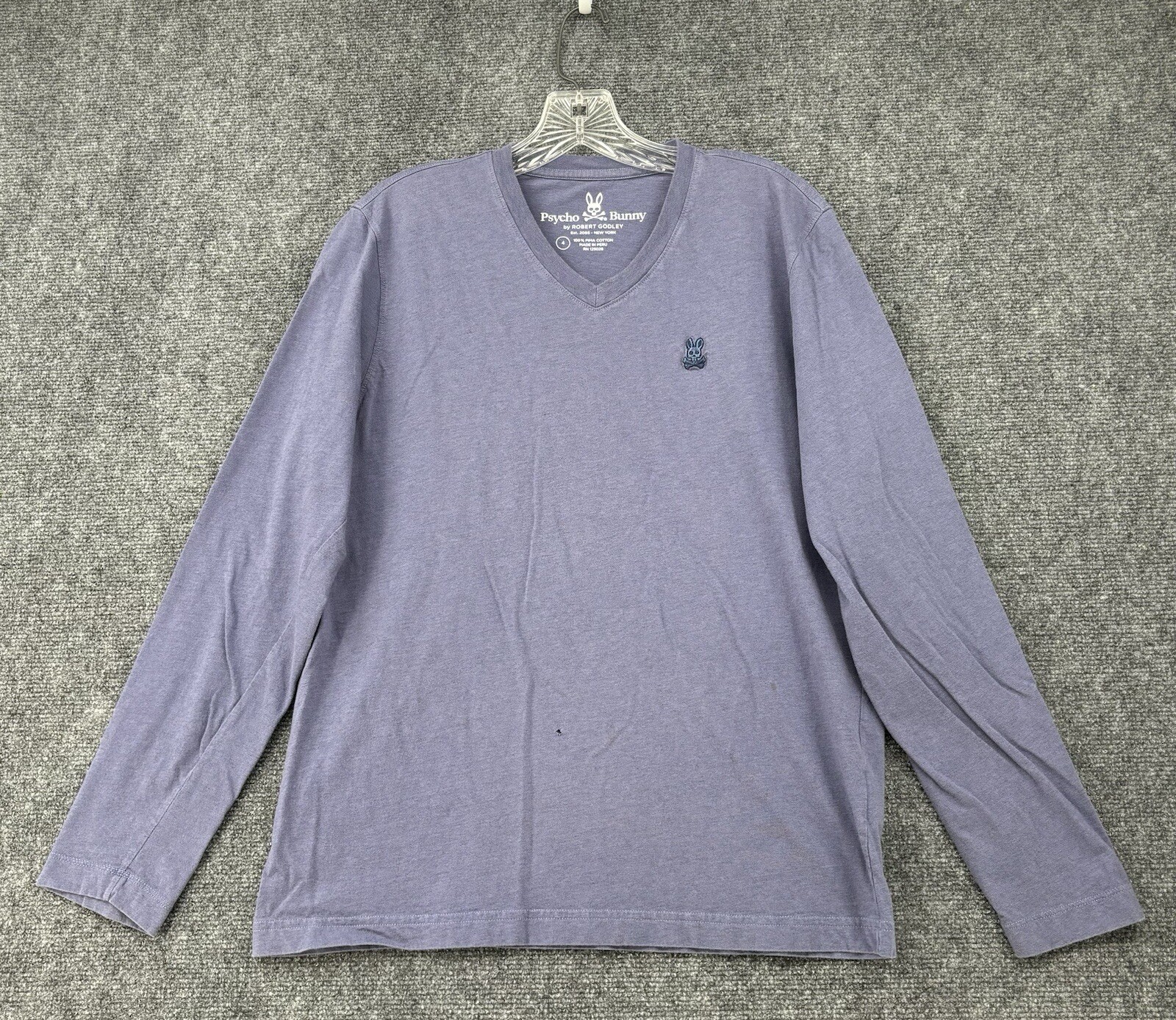Psycho Bunny 100% Pima Cotton V Neck Long Sleeve Men’s 4 Small Classic Tempest