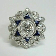 1CT White Round Cut CZ Art Deco Engagement Wedding 925 Sterling Silver Ring