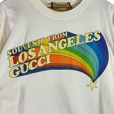 GUCCI White Cotton Souvenir from Los Angeles Men's T-shirt Made in