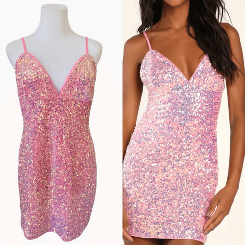 Lulu's All the Admiration Pink Sequin Bodycon Dress XL Cocktail Wedding Gala NWT