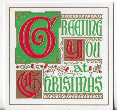 Vtg CHRISTMAS CARD 3.75x3.75 Greeting You at Christmas Fancy Lettering