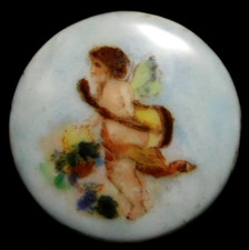 19th C. Antique Hand Painted Porcelain Angel BUTTON NICE 1&3/16
