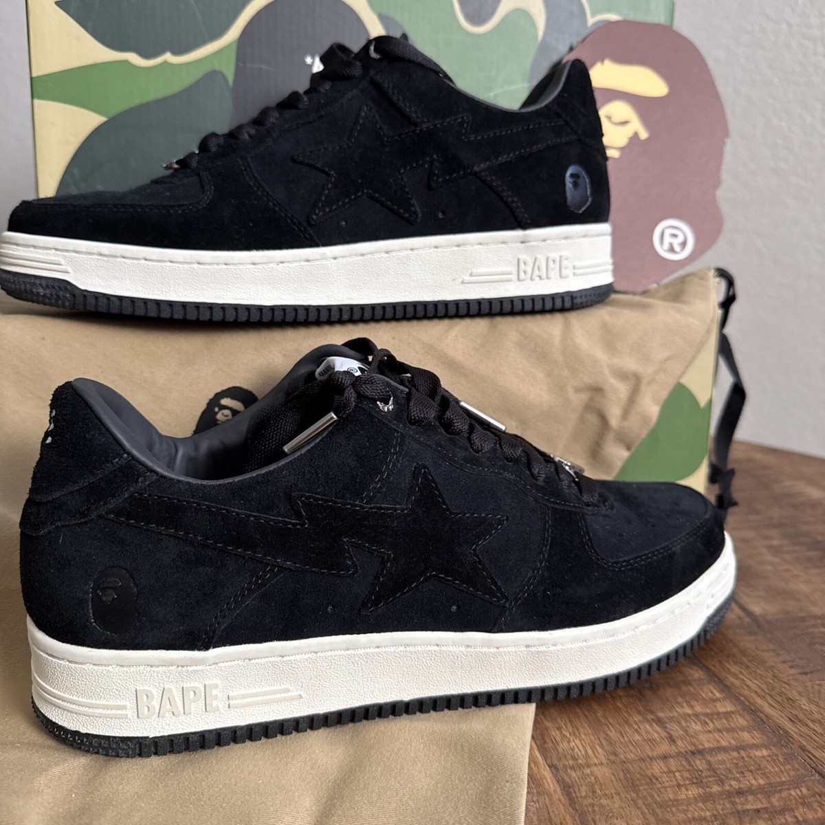 A Bathing Ape Bape Sta Black Suede Shoes Sz 9.5 (1H70191004) | eBay
