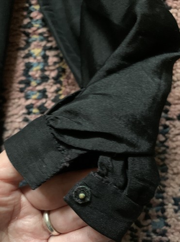 VTG 30s Black Silk Party Cocktail Small Collar Oversized Pleated Belted Dress M - Picture 5 of 11