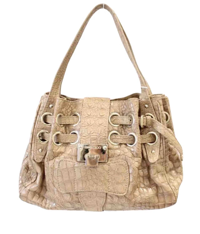 Authentic Jimmy Choo Riki Cream Moc Croc Leather Bag in Great