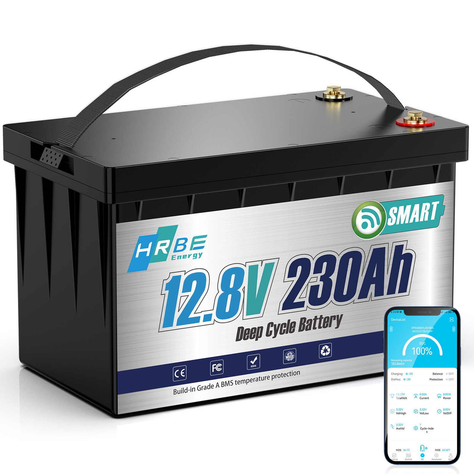 12V 230Ah Bluetooth Low Temp LiFePO4 Lithium Battery 200A BMS F/ RV Marine Solar