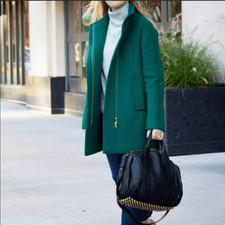 J.crew Hunter Forest Green Zipper Mock Neck City Wool Blend Coat Size 20