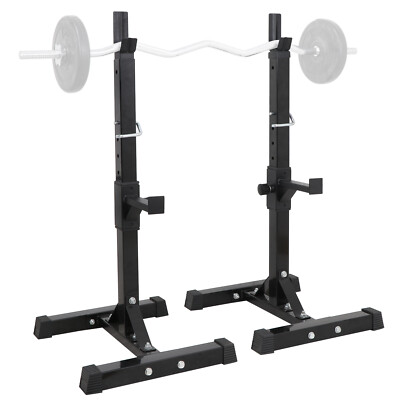 2PCS Squat Rack Stand Barbell Bench Press Rack Adjustable Stand Home Gym 550Lbs 