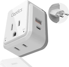 Ceptics Europe Plug Adapter Greece, Italy, Switzerland, Turkey, Portugal- Type C