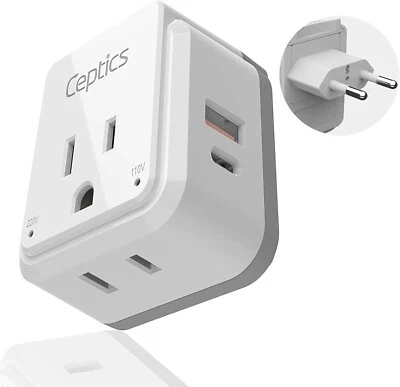 Ceptics Europe Plug Adapter Greece, Italy, Switzerland, Turkey, Portugal- Type C