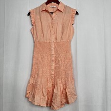 Guess Teodora Mini Dress Linen Eco Peach Ruffle Collared Button Up Short Sleeve