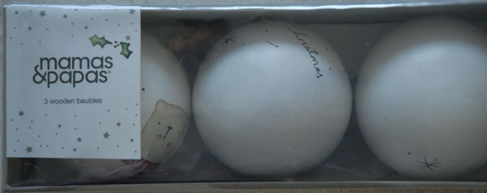 Mamas & Papas SET 3 Wooden Hanging Xmas Baubles My First Christmas Santa Animals - Image 4 of 4