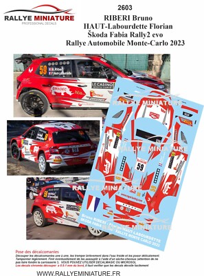 DECALS 1/32 REF 2603 SKODA FABIA RIBERI RALLYE MONTE CARLO 2023 RALLY MONTECARLO