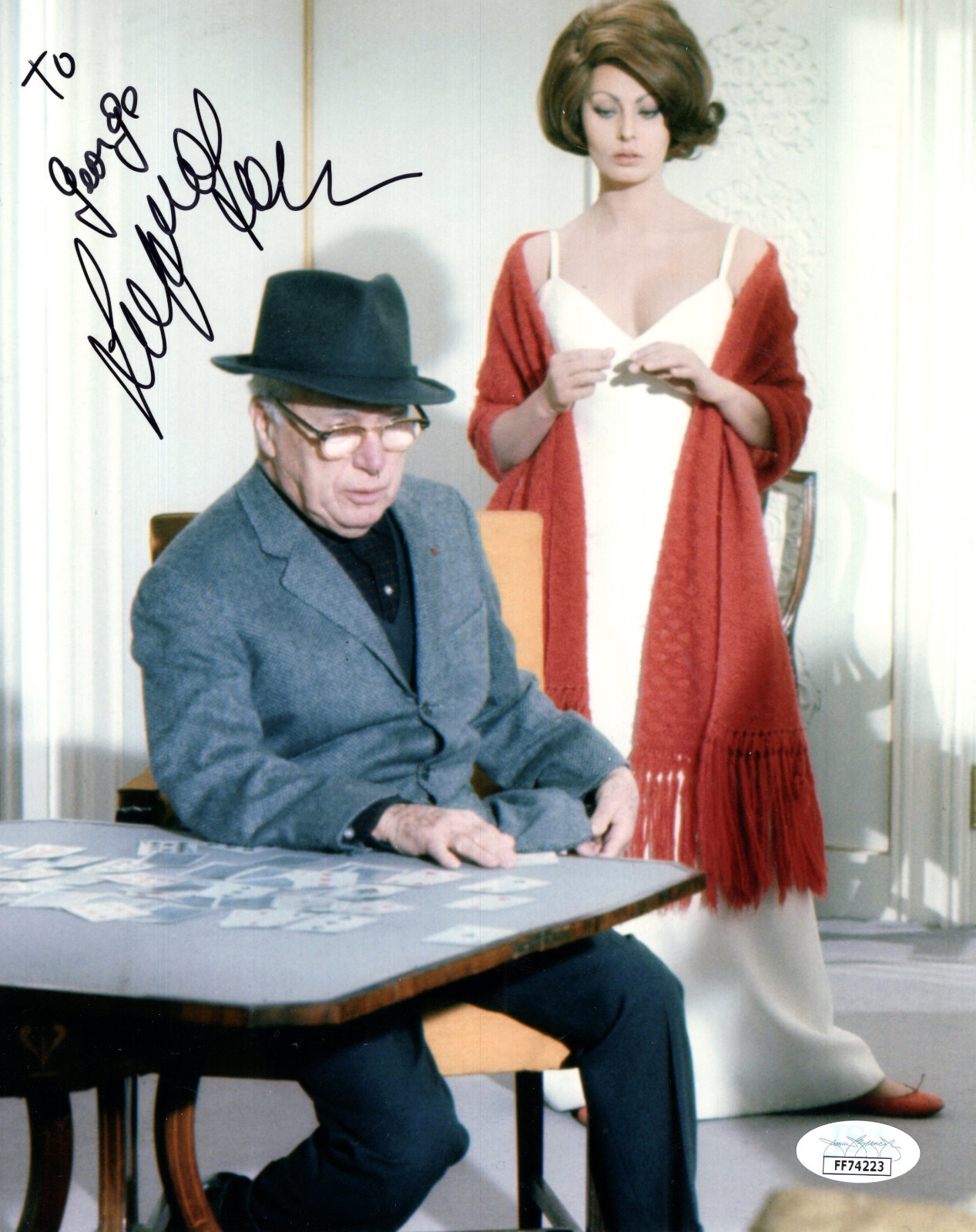 SOPHIA LOREN HAND SIGNED 8x10 PHOTO WITH CHARLIE CHAPLIN TO GEORGE JSA 