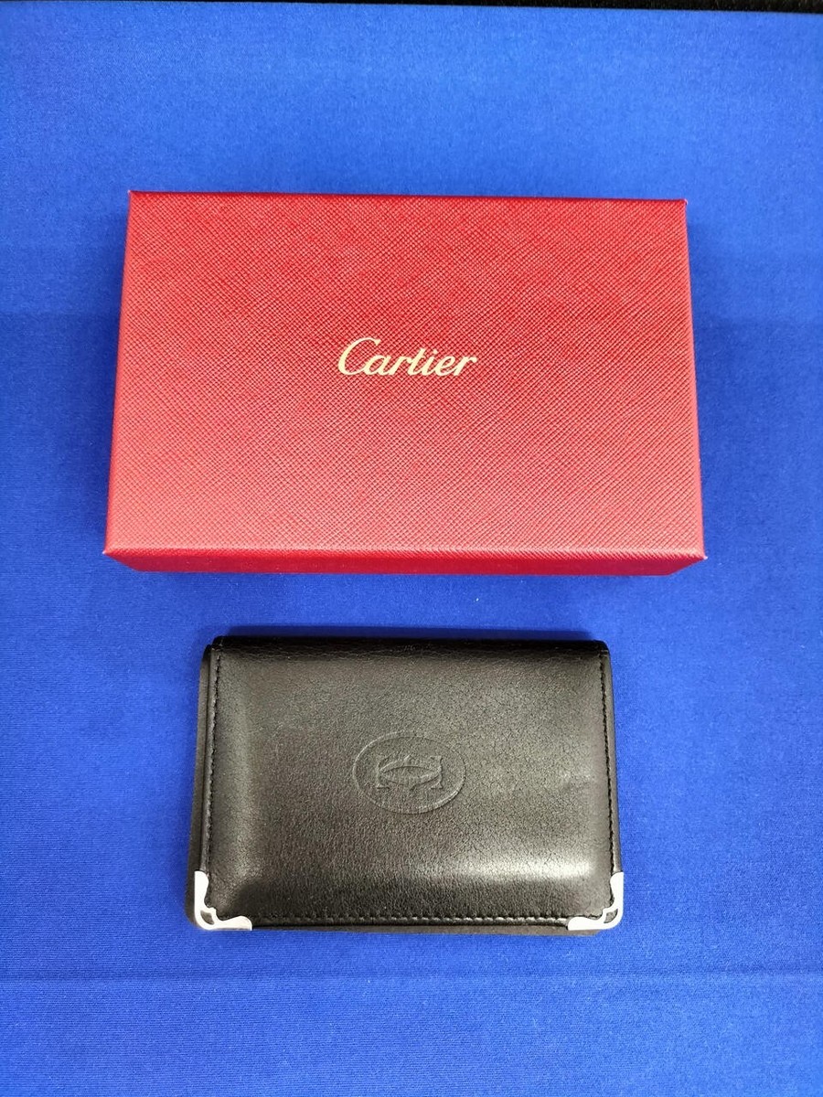 【Cartier】Cartier card holder Cartier Card Holder Card Case Black Leather Logo Men's