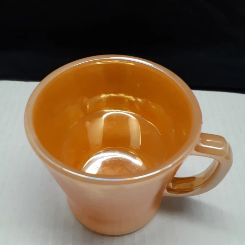 Fire King D Handle Coffee Mug Cup Peach Luster Orange Carnival Glass Vtg 1950s