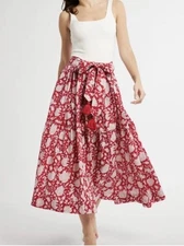 MILLE Skirt Floral Red Zinnia Women’s Small Francoise Boho Peasant Pockets NEW!
