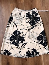 Talbots Ivory Black Gray Floral Silk Satin A-Line Knee Skirt Lined Zip Size 4