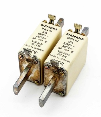 2x Siemens SITOR 3NE4117 50A 100V 600V Sicherungseinsatz / Fuse insert -unused-