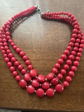 Vintage 2000 Red Bead Necklace Acrylic Signed Charming Charlie  18-20 In