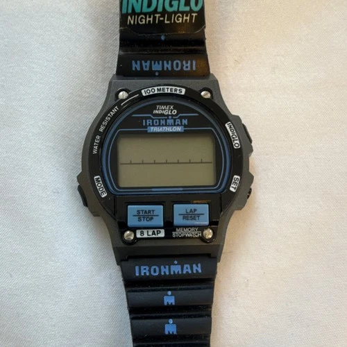 Vintage Timex Ironman Triathlon Indiglo Night-Light Digital Wristwatch Black