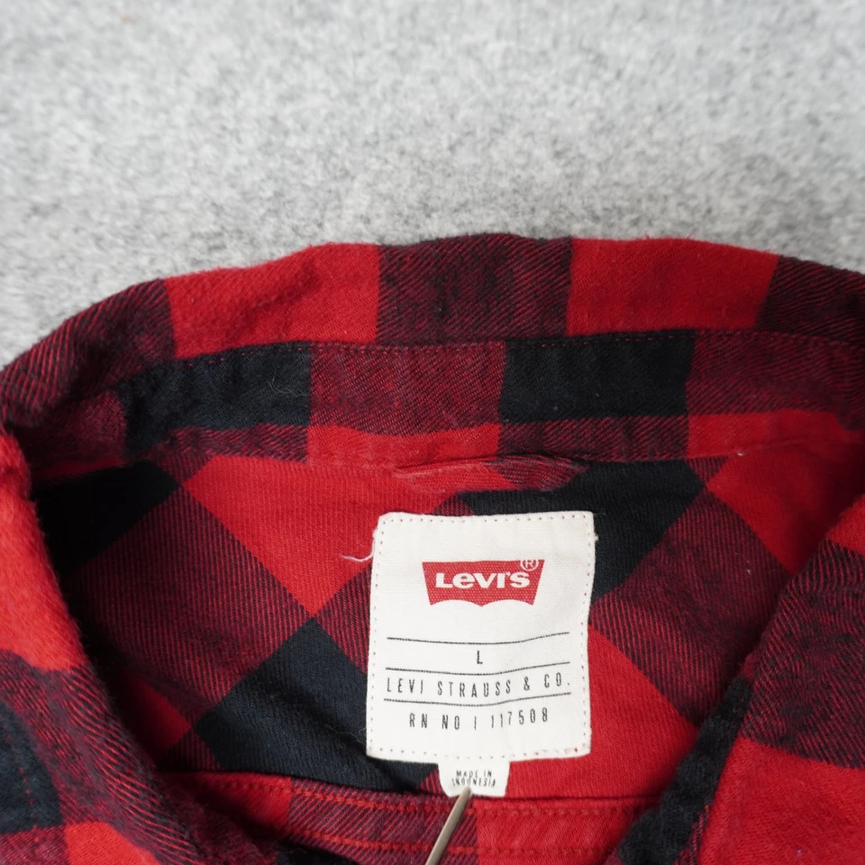 Camisa informal con botones Levi's para hombre roja negra algodón grande Foto 3 de 4