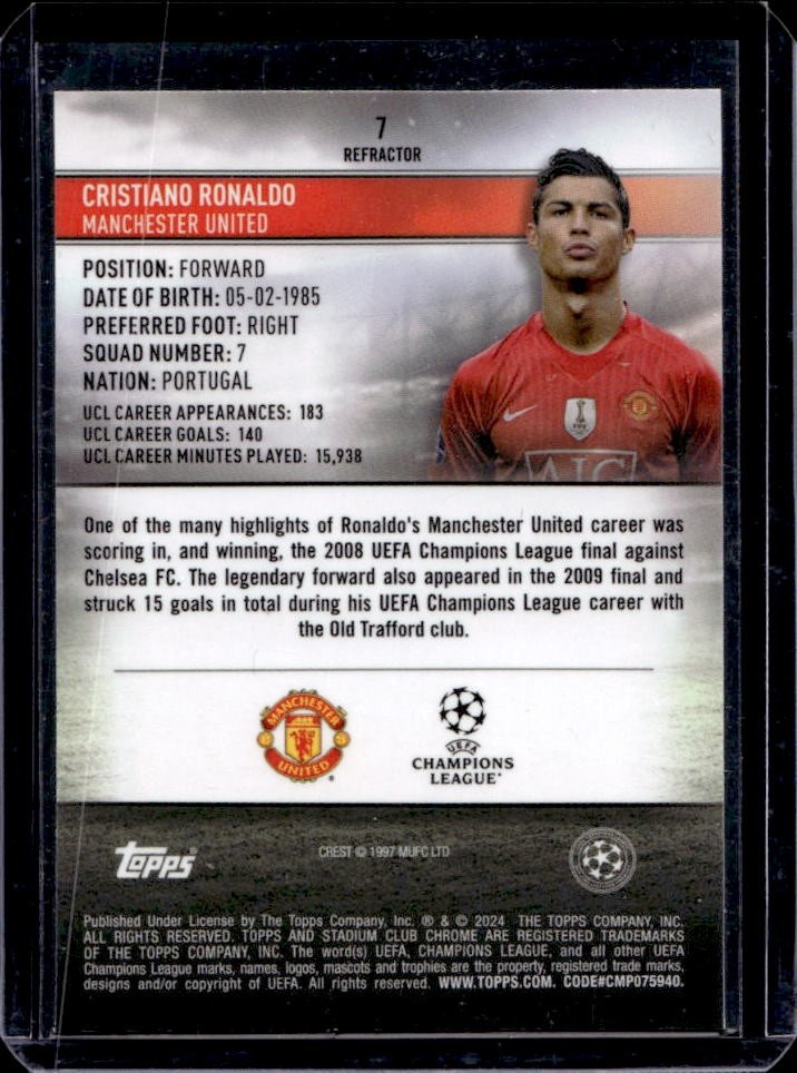 2023-24 Topps Stadium Club Chrome UEFA Cristiano Ronaldo Refractor #7 Man U view 2