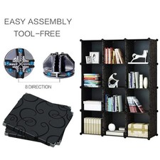 DIY Home PP Plastic 12 Cube Storage Organiser Black Bookcase Wardrobe Cabinet