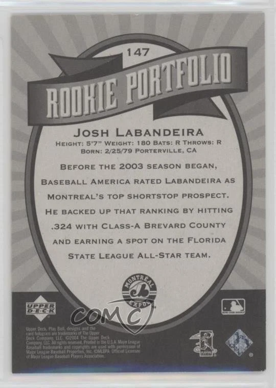 2004 Upper Deck Play Ball Rookie Portfolio /2004 Josh Labandeira #147 Rookie RC - Image 2 of 2