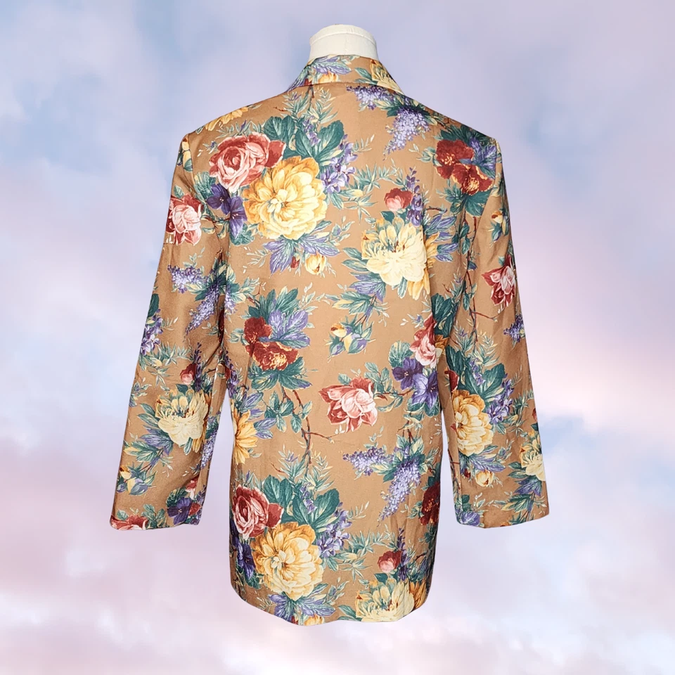 Винтажный блейзер 90-х Haband цветочный желтовато-коричневый цветочный цветок деловой официальный свадебный танец M - Изображение 3 из 4
