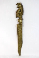 Antique Chinese Brass Griffin Dragon Letter Opener 9.5" Handcrafted ca. 1860s