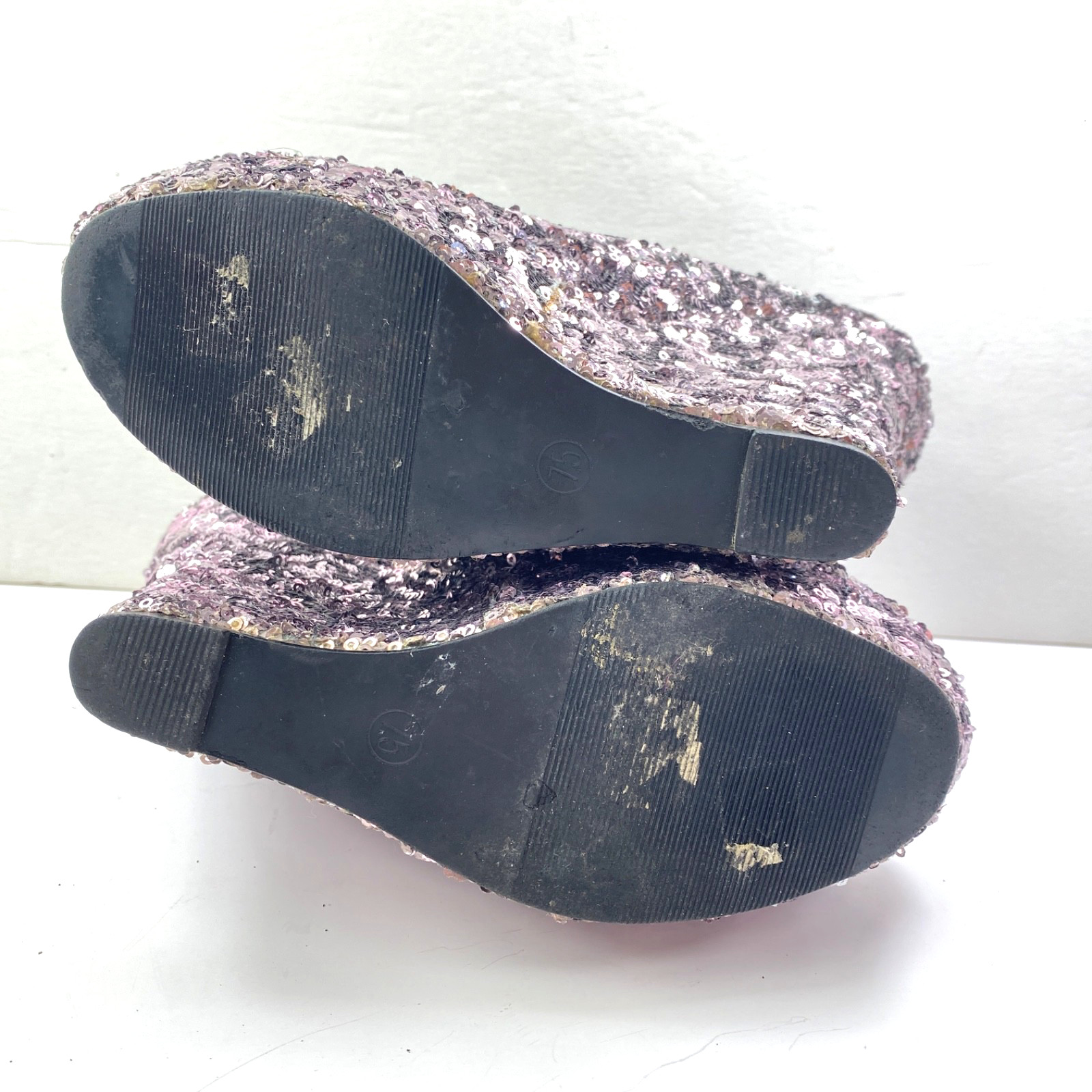 Bongo Silver Champagne Sequin Platform Heels 7.5 … - image 14