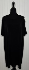 Michael Kors Womens 2X Midi Dress Black Stretch Cotton Cutout Short Sleeve Logo