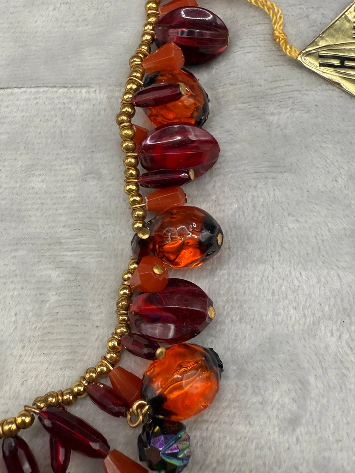 Винтажный ожерелье браслет комплект заявление красный бисер Helio 16 «7,5» - Изображение 3 из 4