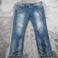 Rock Revival Holman Alt Jeans Mens 40x30 Blue Denim Straight Embroidered Pockets