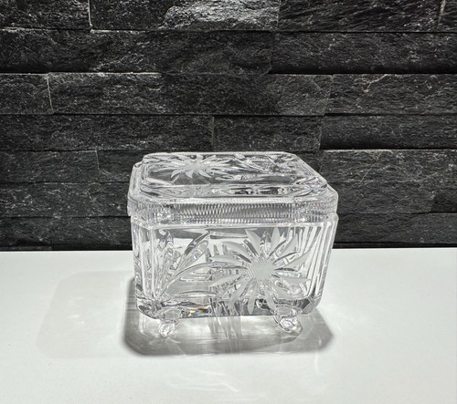 Vintage Footed Crystal Cut Glass Cigarette Box Ashtray - Picture 1 of 8