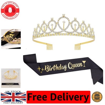 Elegantes Schwarz & Gold Geburtstag Königin Schärpe und Diadem Set - Machen Sie Ihren Tag zu etwas Besonderem